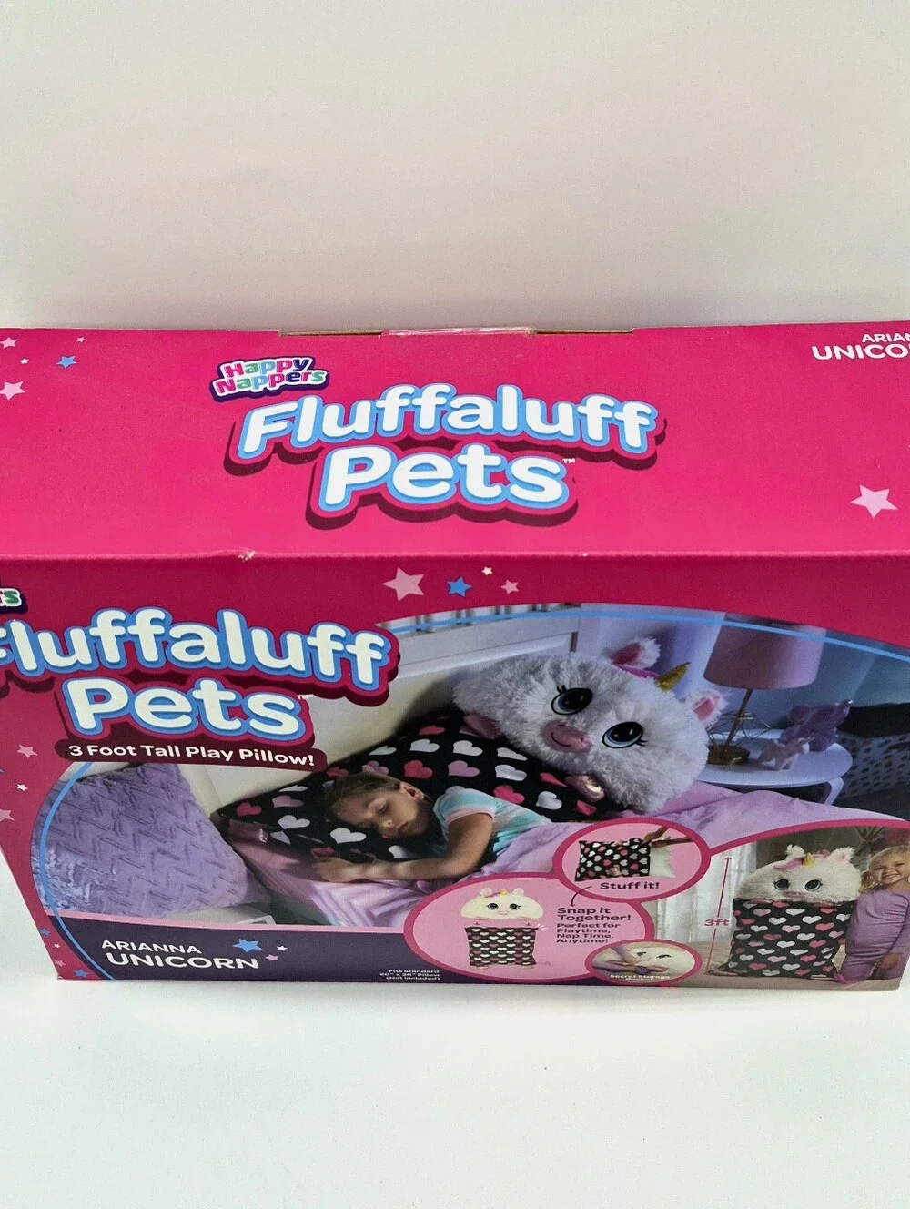 🦄 NEW Happy Nappers Fluffaluff Pets Arianna Unicorn 3ft Play Pillow